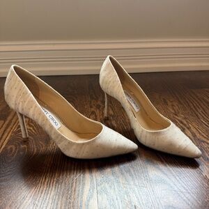 Jimmy Choo Romy 85mm white pump with silver polka dots 37.5 / 7.5 barely worn